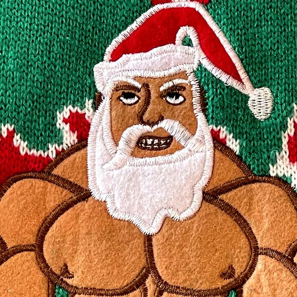 Blizzard Bay Bodybuilder Santa No Pain Xmas Gains Ugly Christmas Sweater Size M - Picture 5 of 7